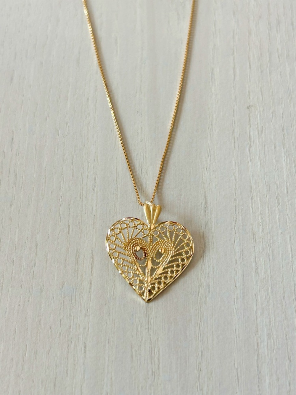 Vintage 14K Gold Michael Anthony Filigree Heart Pendant & 29" Box Chain 4.28g